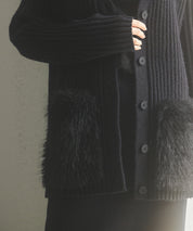 ファーポケットVネックニットカーディガンsdp8029 ブラック