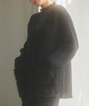 ファーポケットVネックニットカーディガンsdp8029 ブラック