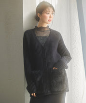 ファーポケットVネックニットカーディガンsdp8029 ブラック