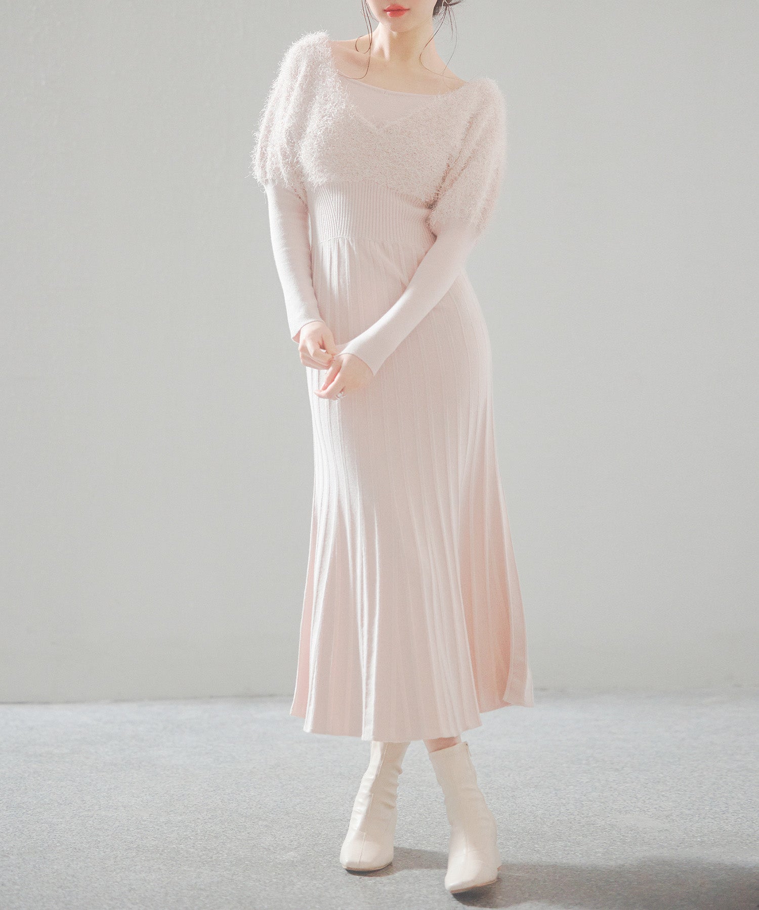 フェザーとニットスカートがドッキング2wayワンピースsdp8030-103-174