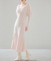 フェザーとニットスカートがドッキング2wayワンピースsdp8030 ピンクベージュ