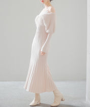 フェザーとニットスカートがドッキング2wayワンピースsdp8030 ピンクベージュ