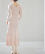 フェザーとニットスカートがドッキング2wayワンピースsdp8030 ピンクベージュ