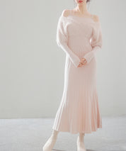 フェザーとニットスカートがドッキング2wayワンピースsdp8030 ピンクベージュ