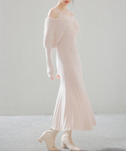 フェザーとニットスカートがドッキング2wayワンピースsdp8030 ピンクベージュ