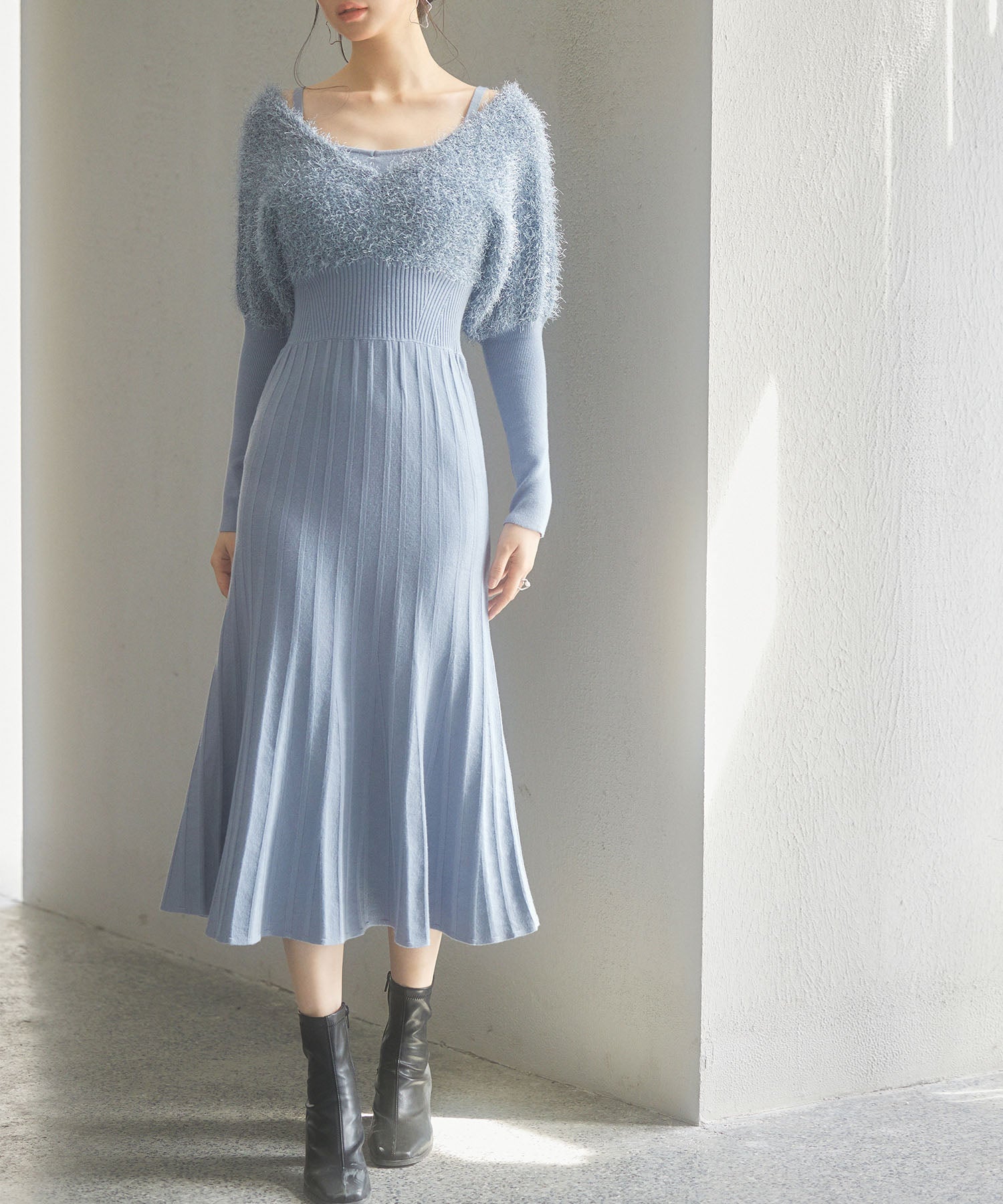 フェザーとニットスカートがドッキング2wayワンピースsdp8030-103-72