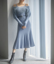 フェザーとニットスカートがドッキング2wayワンピースsdp8030 ブルーグレー