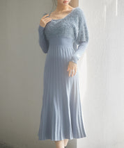 フェザーとニットスカートがドッキング2wayワンピースsdp8030 ブルーグレー