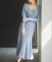 フェザーとニットスカートがドッキング2wayワンピースsdp8030 ブルーグレー