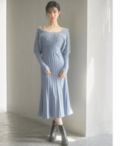 フェザーとニットスカートがドッキング2wayワンピースsdp8030 ブルーグレー