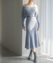 フェザーとニットスカートがドッキング2wayワンピースsdp8030 ブルーグレー