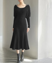 フェザーとニットスカートがドッキング2wayワンピースsdp8030 ブラック