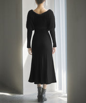 フェザーとニットスカートがドッキング2wayワンピースsdp8030 ブラック