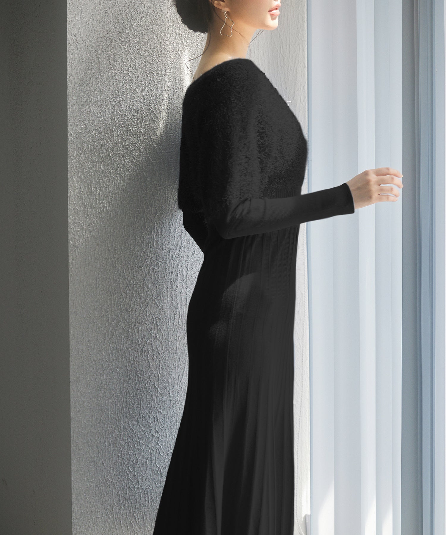 フェザーとニットスカートがドッキング2wayワンピースsdp8030 ブラック