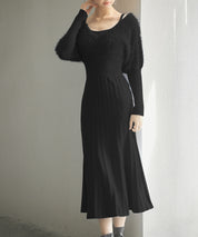 フェザーとニットスカートがドッキング2wayワンピースsdp8030 ブラック