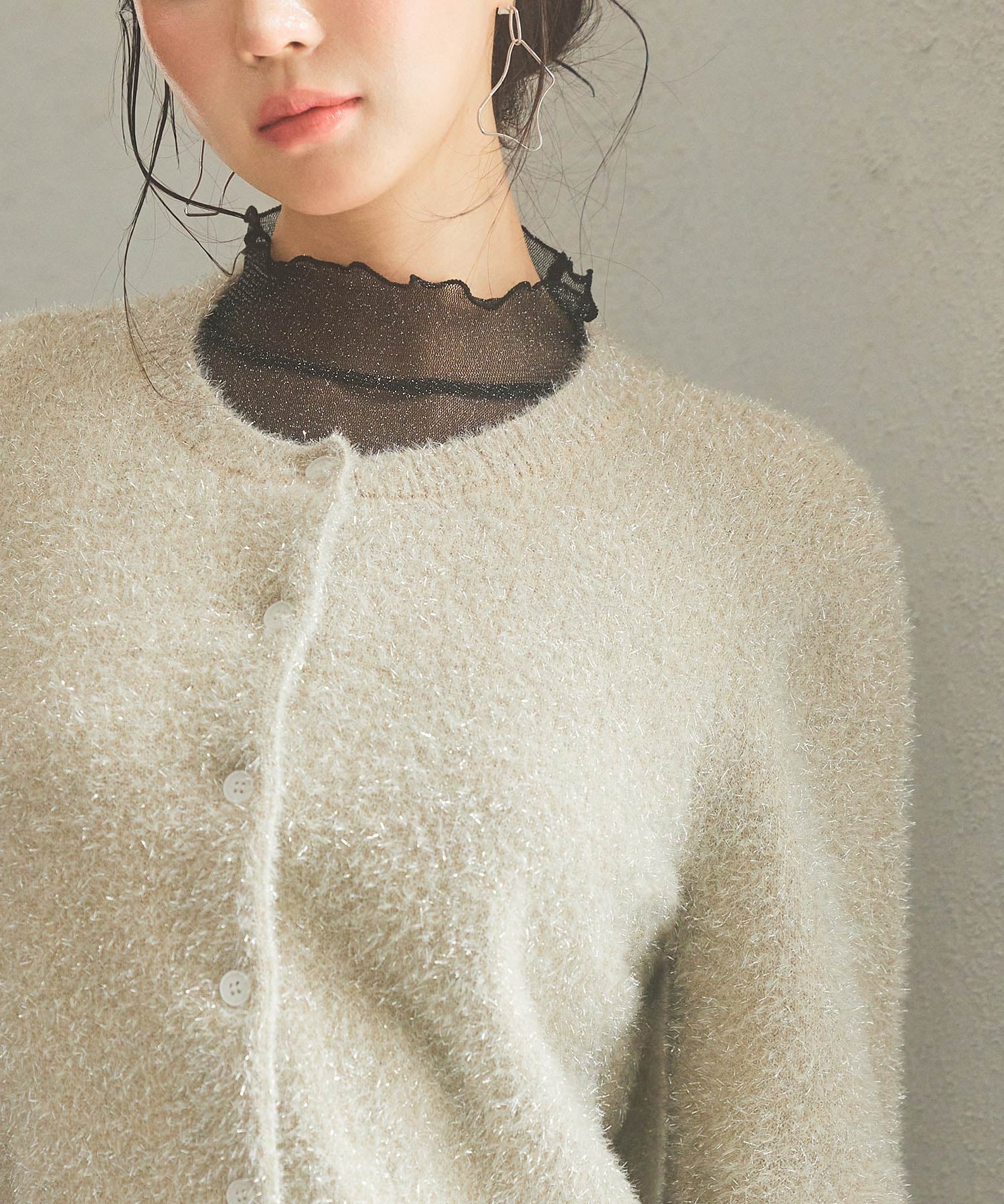 2way毛足長めラメニットカーディガンsdp8031 ベージュ