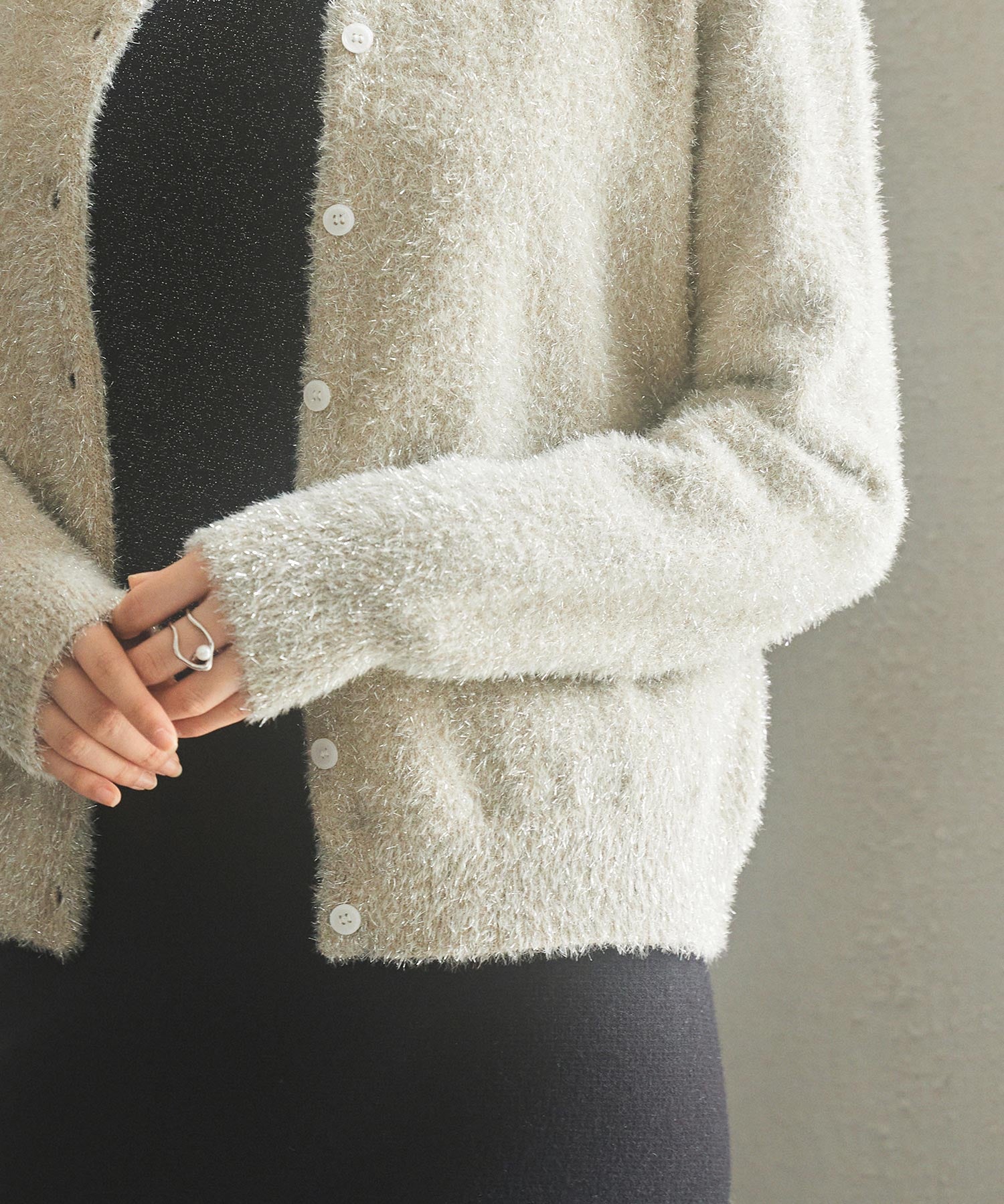 2way毛足長めラメニットカーディガンsdp8031 ベージュ