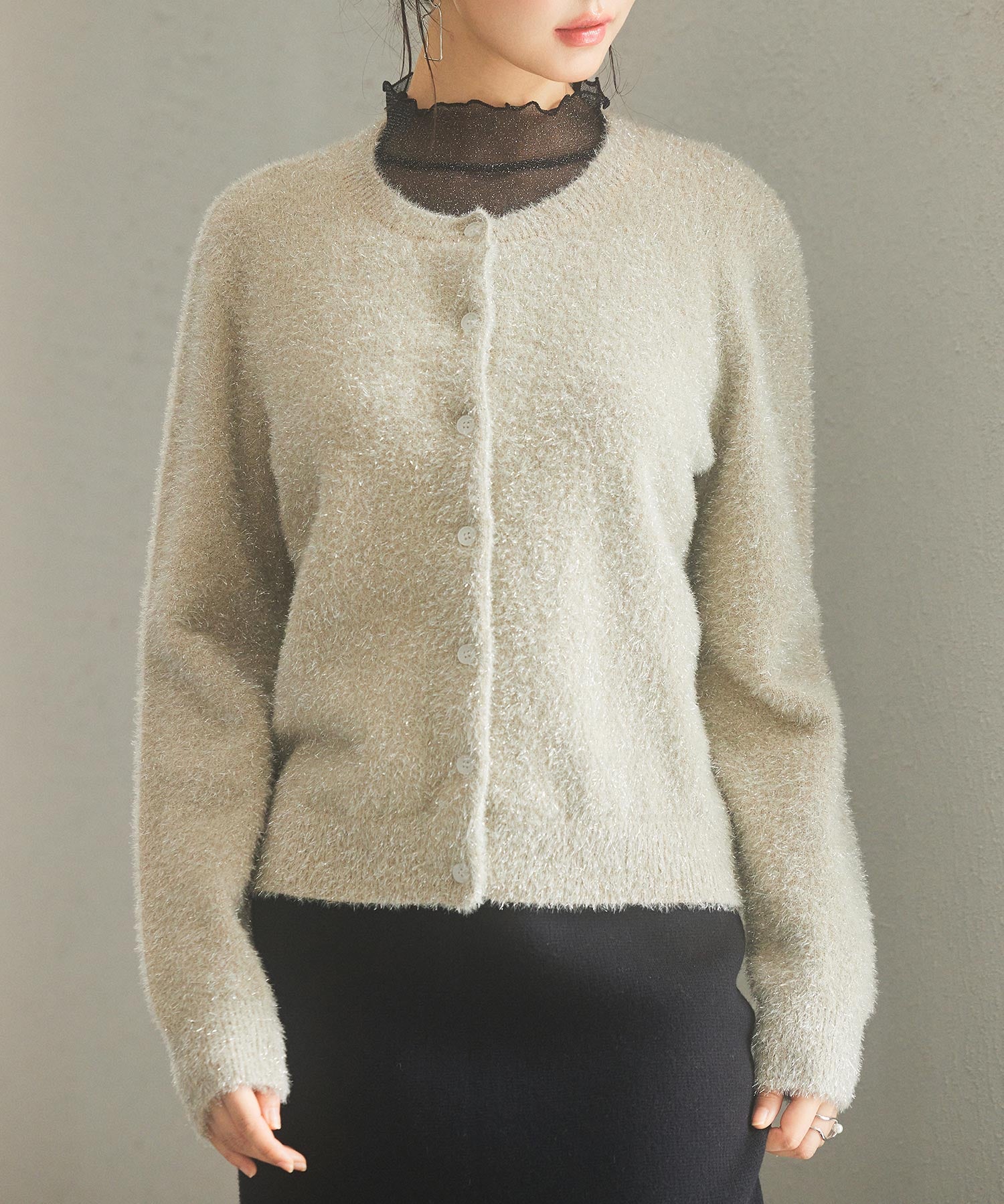 2way毛足長めラメニットカーディガンsdp8031 ベージュ