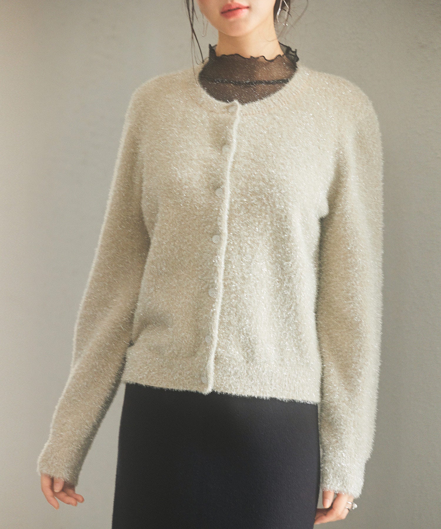 2way毛足長めラメニットカーディガンsdp8031 ベージュ