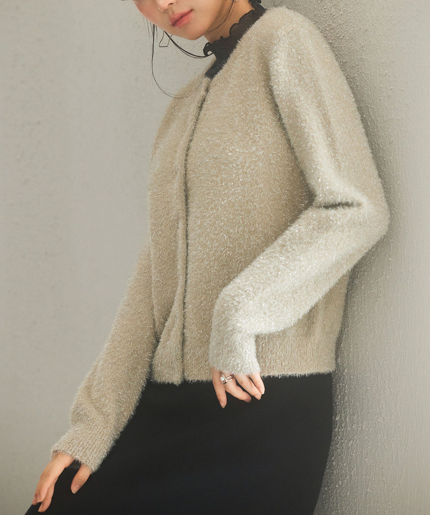 2way毛足長めラメニットカーディガンsdp8031 ベージュ