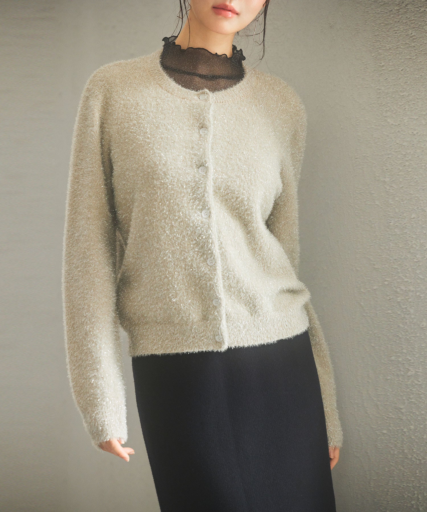 2way毛足長めラメニットカーディガンsdp8031 ベージュ