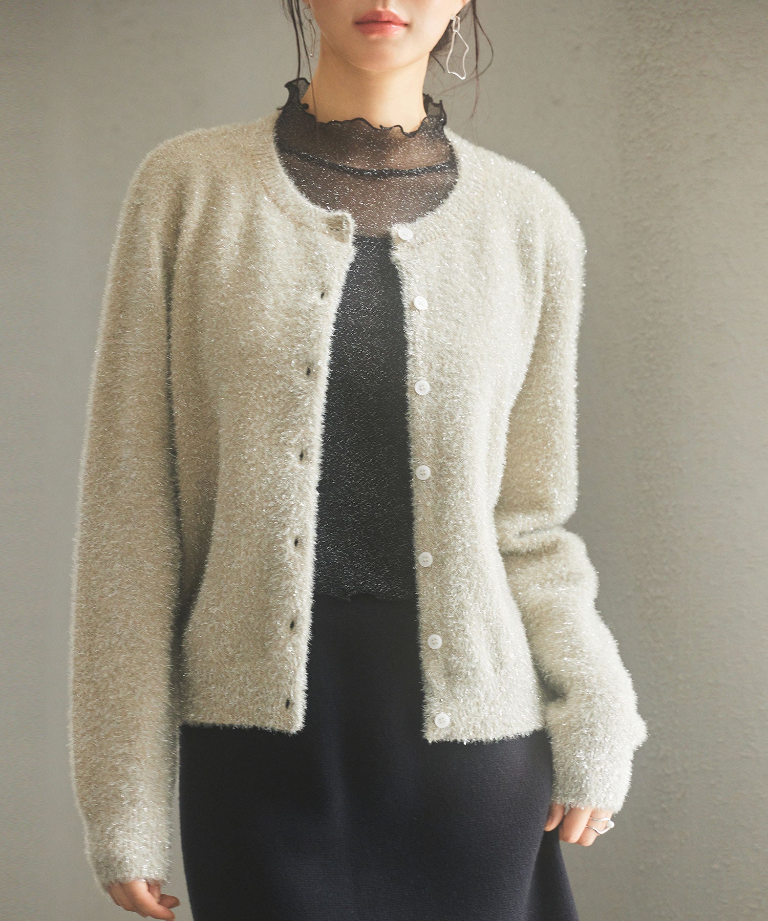 2way毛足長めラメニットカーディガンsdp8031 ベージュ