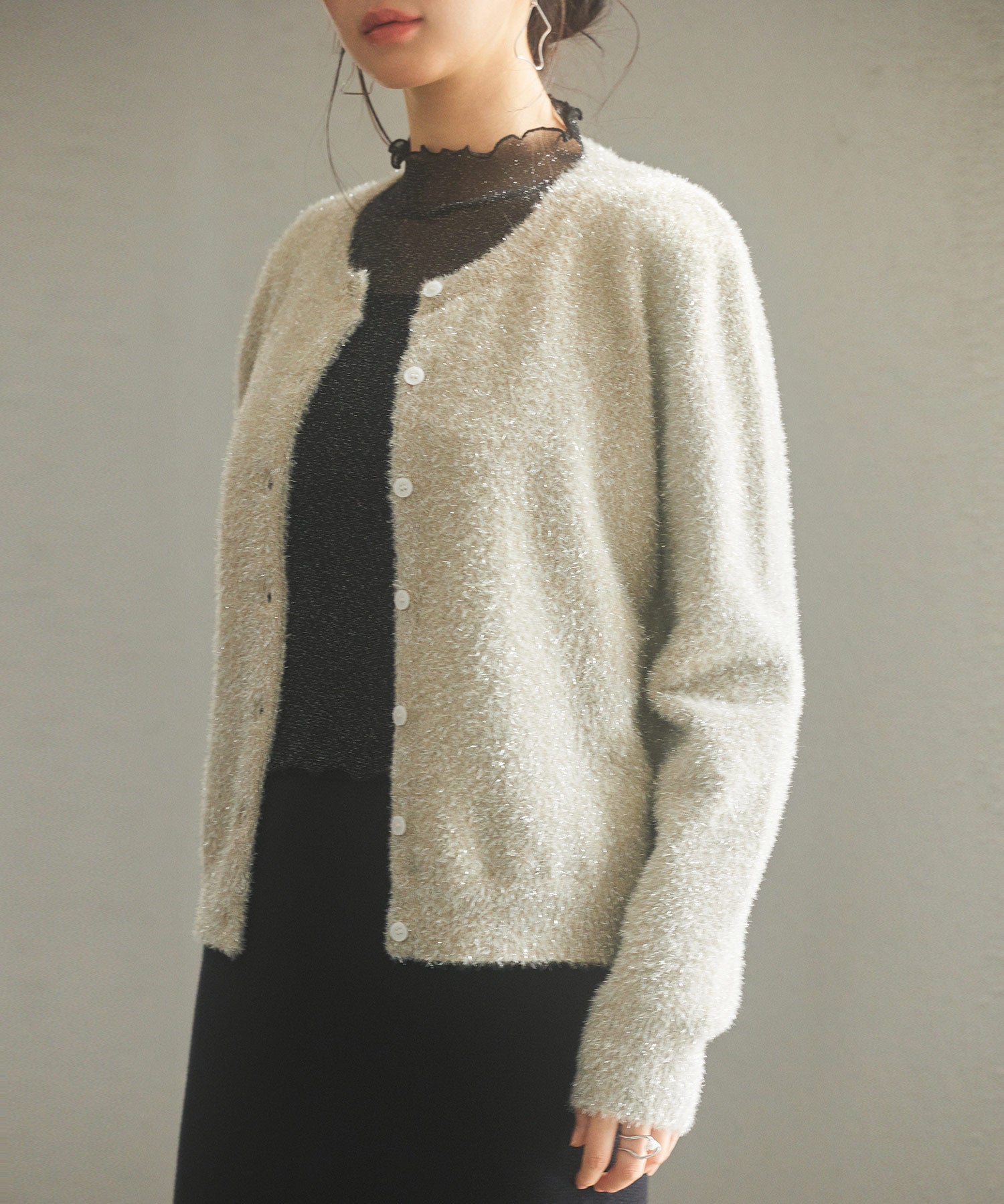 2way毛足長めラメニットカーディガンsdp8031 ベージュ