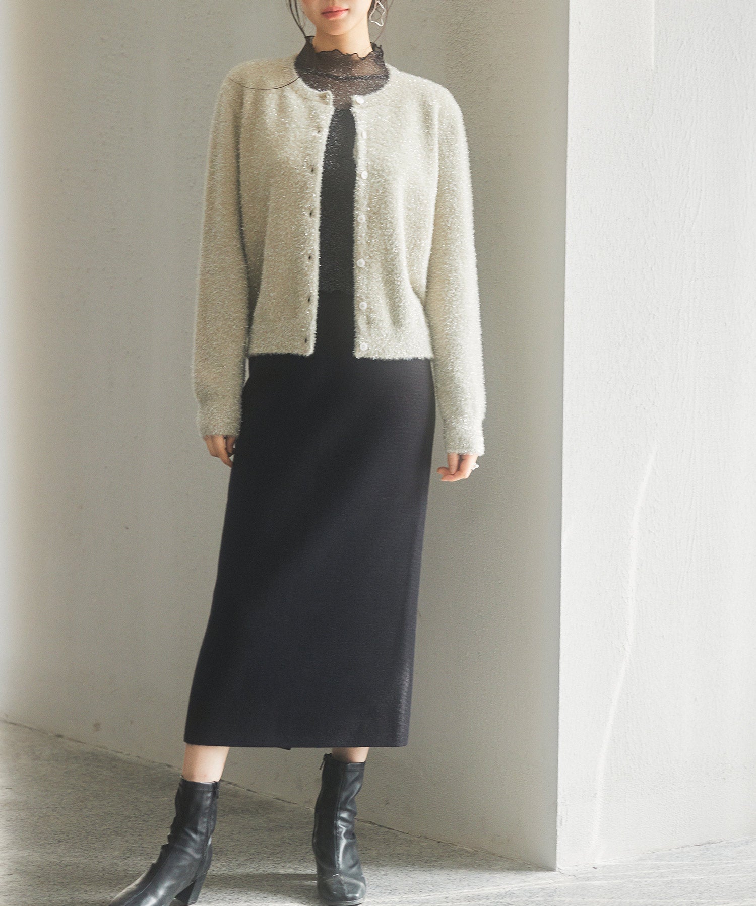 2way毛足長めラメニットカーディガンsdp8031 ベージュ