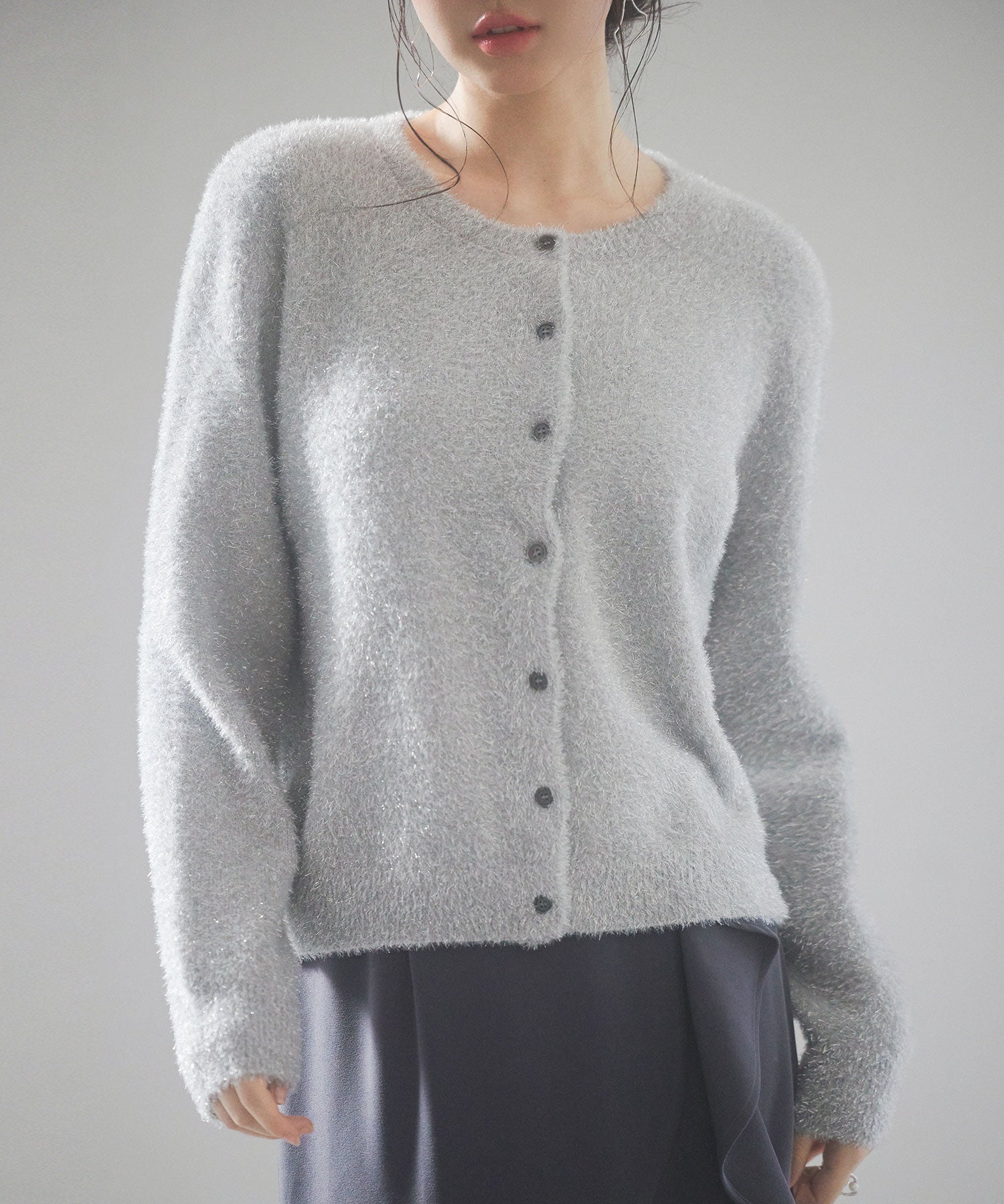 2way毛足長めラメニットカーディガンsdp8031 グレー