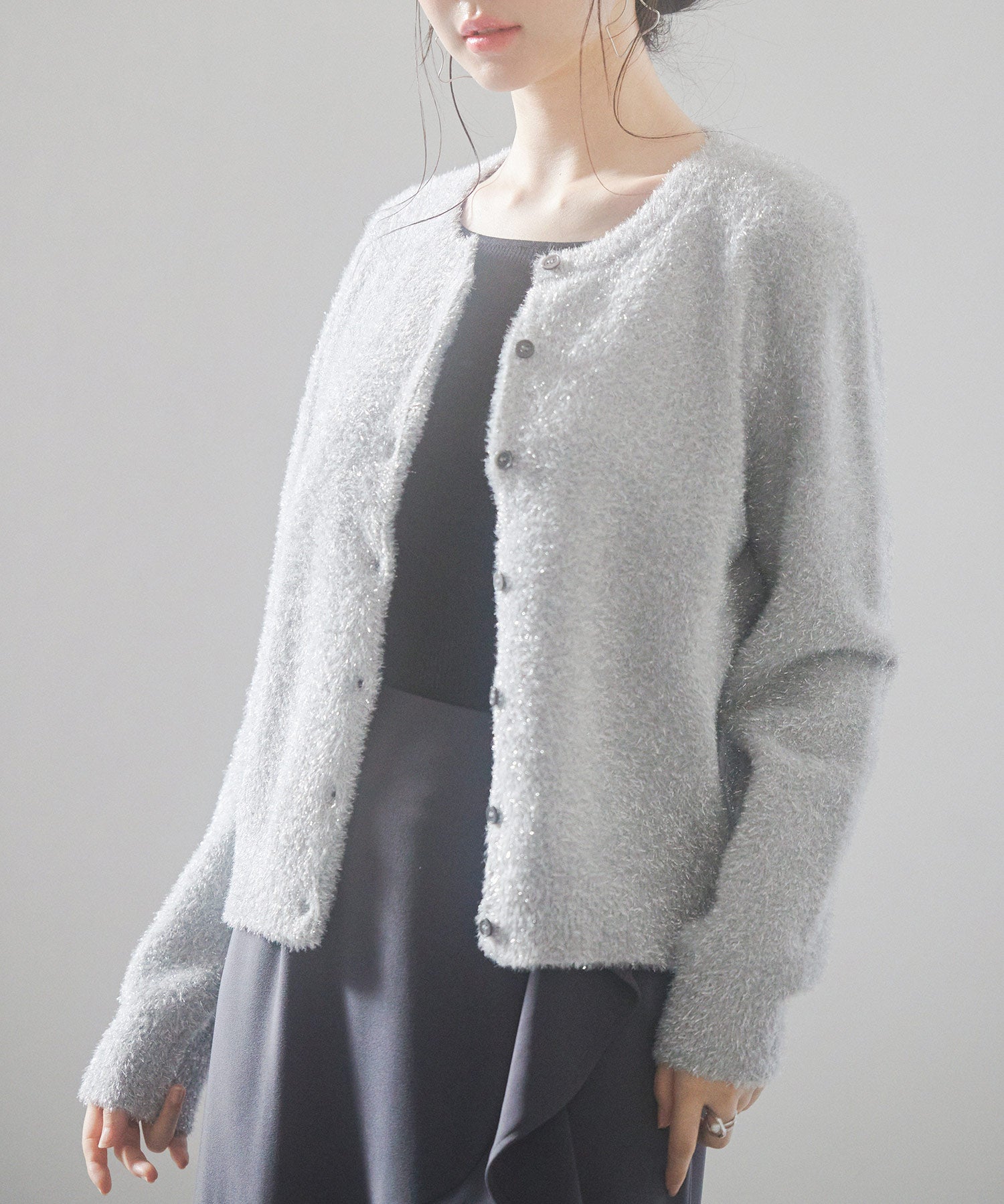 2way毛足長めラメニットカーディガンsdp8031 グレー