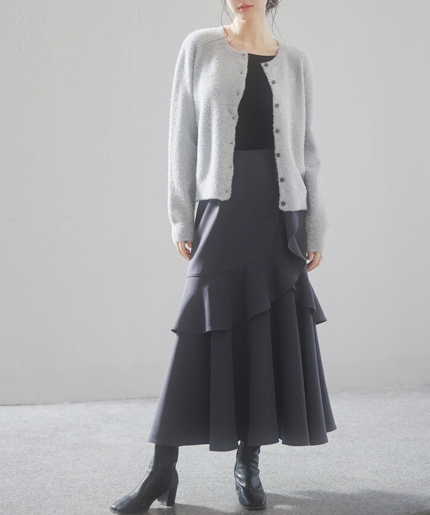 2way毛足長めラメニットカーディガンsdp8031 グレー