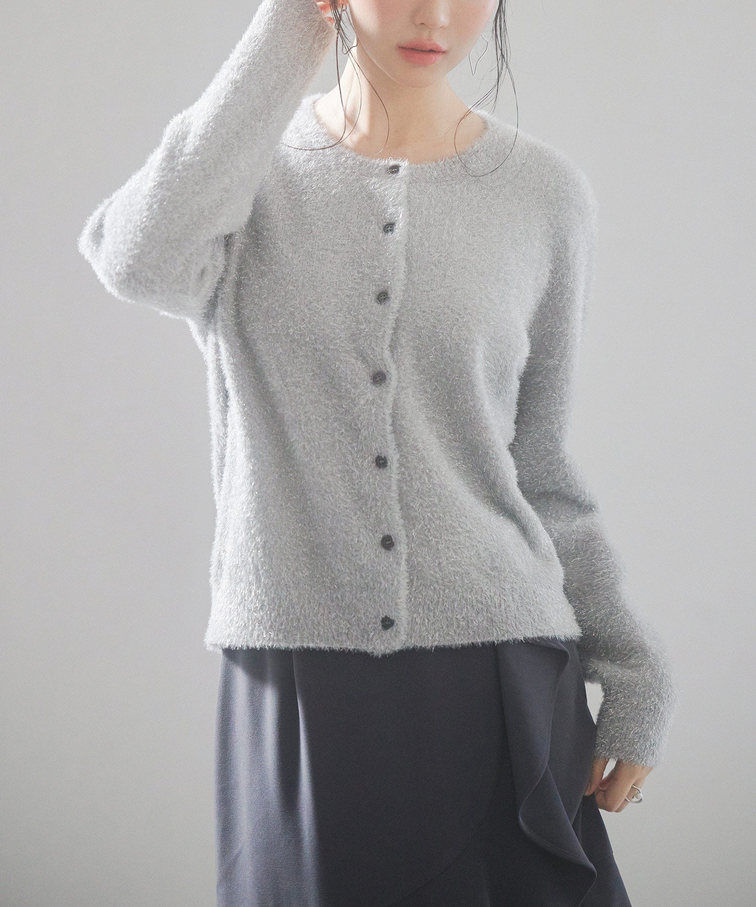 2way毛足長めラメニットカーディガンsdp8031 グレー