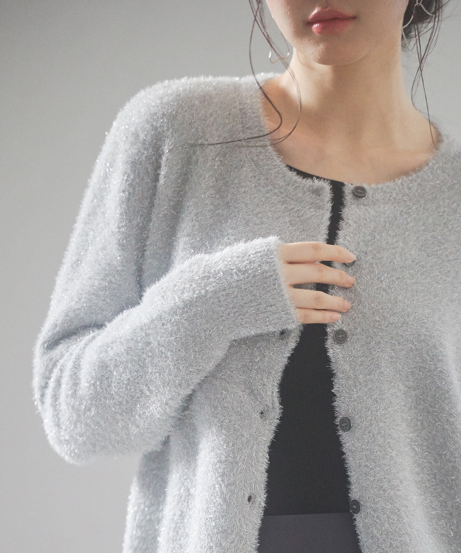 2way毛足長めラメニットカーディガンsdp8031 グレー