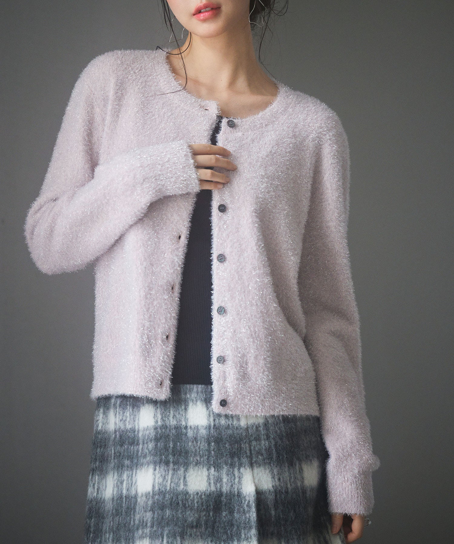 2way毛足長めラメニットカーディガンsdp8031 ピンク