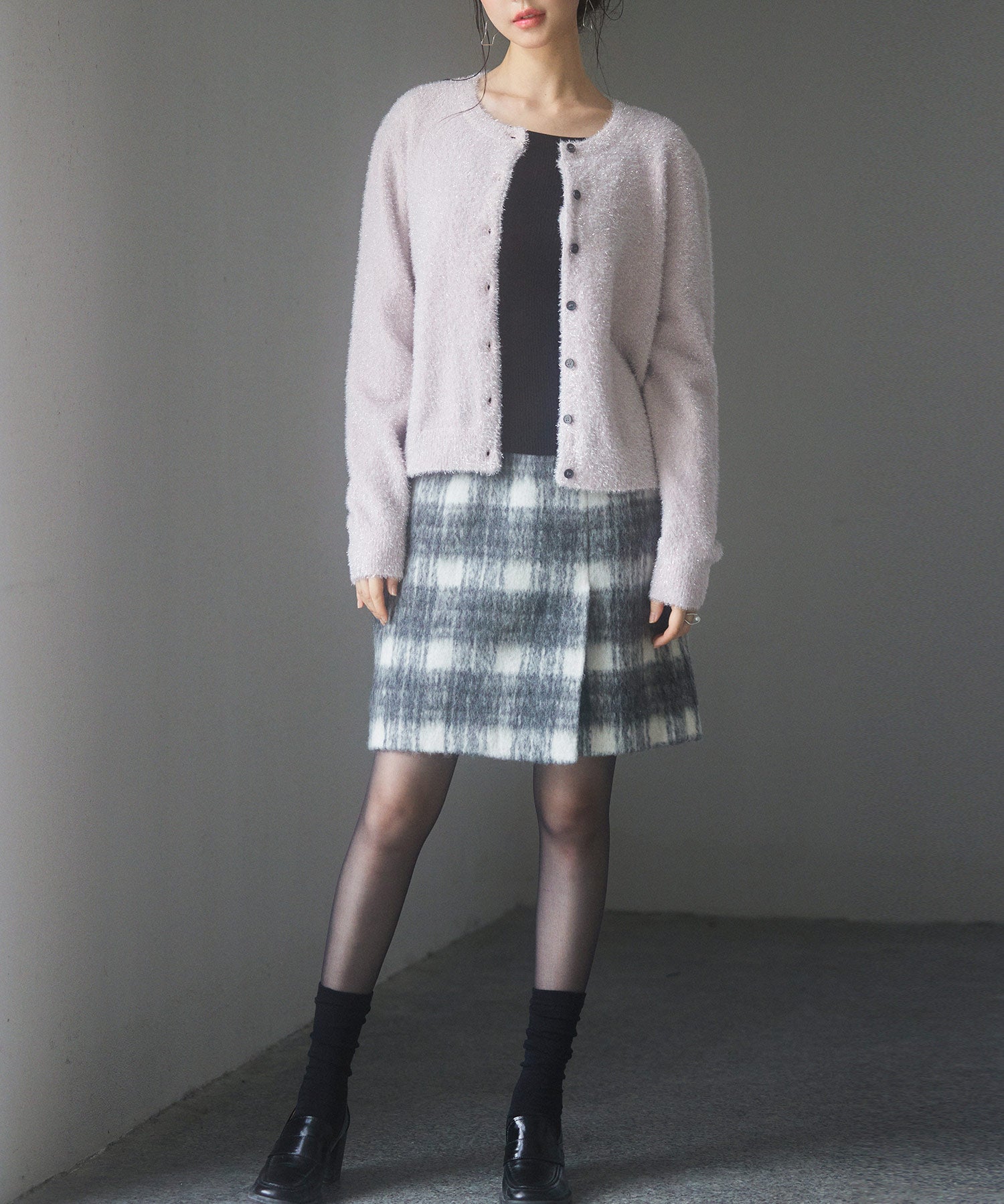 2way毛足長めラメニットカーディガンsdp8031 ピンク