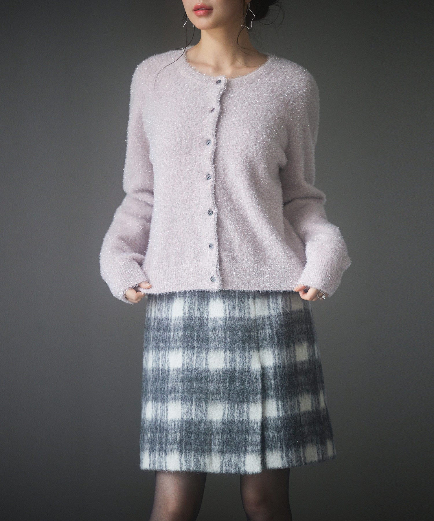 2way毛足長めラメニットカーディガンsdp8031 ピンク