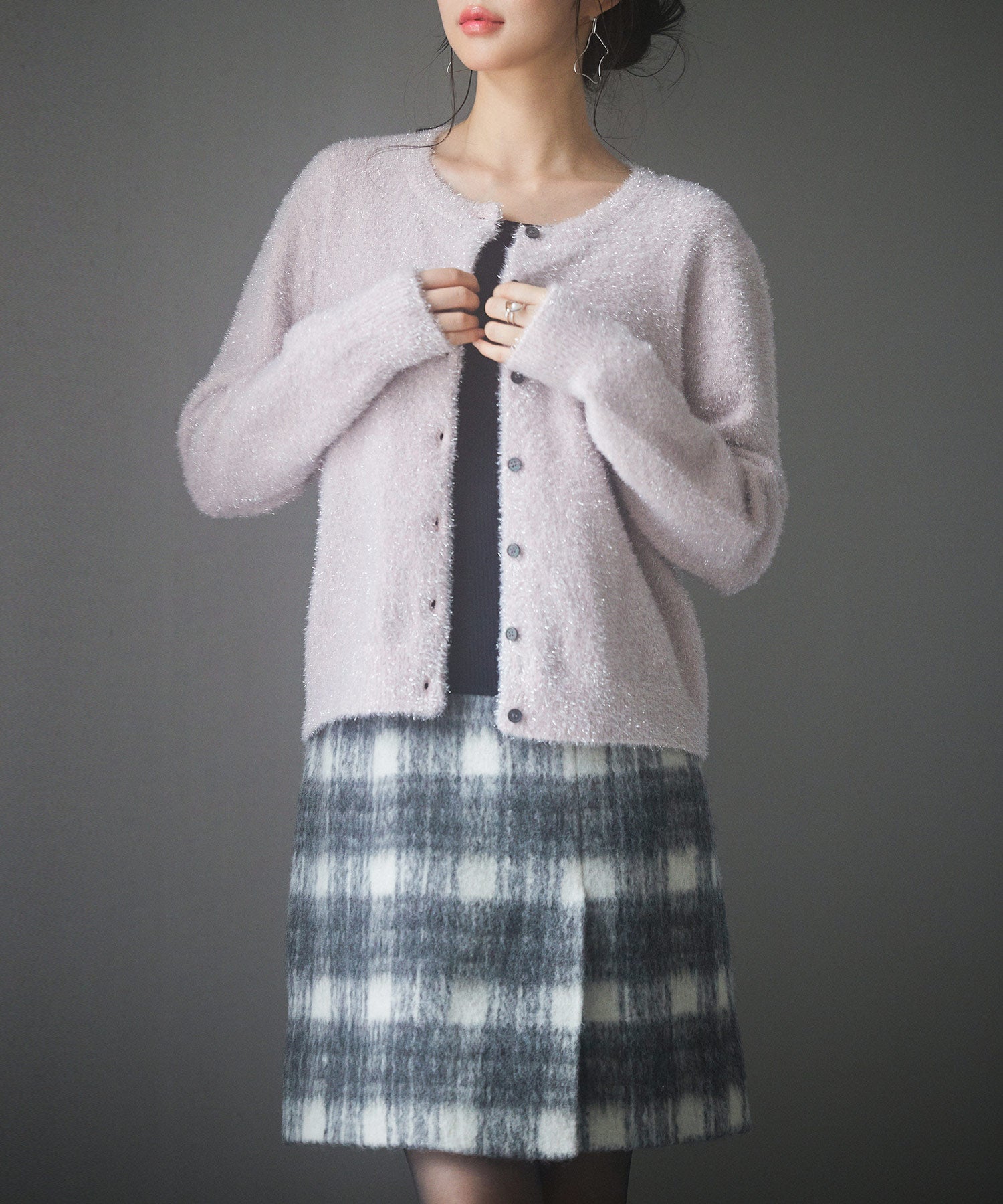 2way毛足長めラメニットカーディガンsdp8031 ピンク