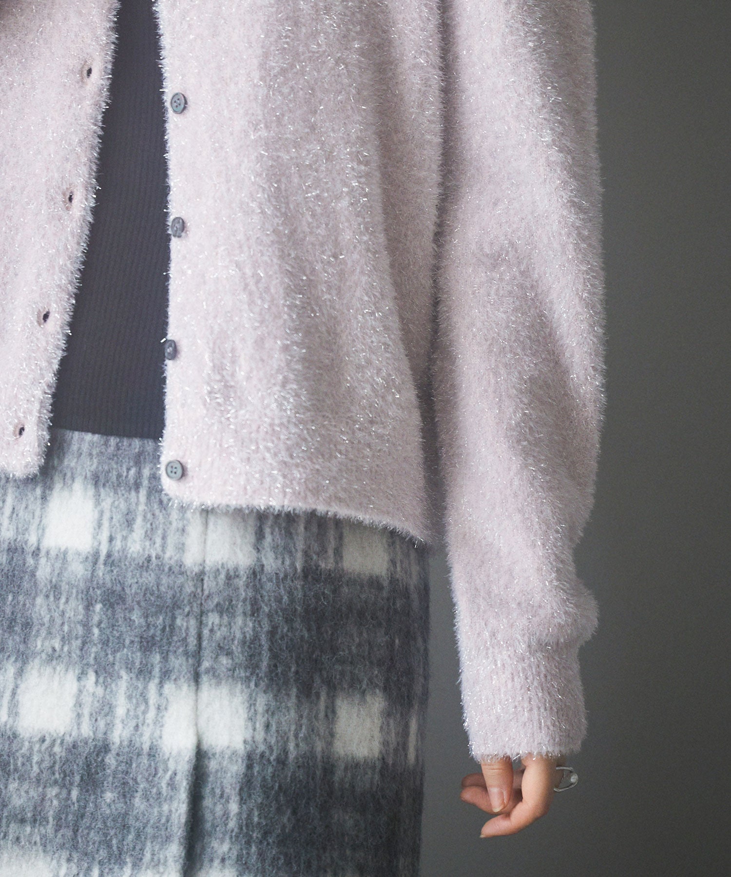 2way毛足長めラメニットカーディガンsdp8031 ピンク