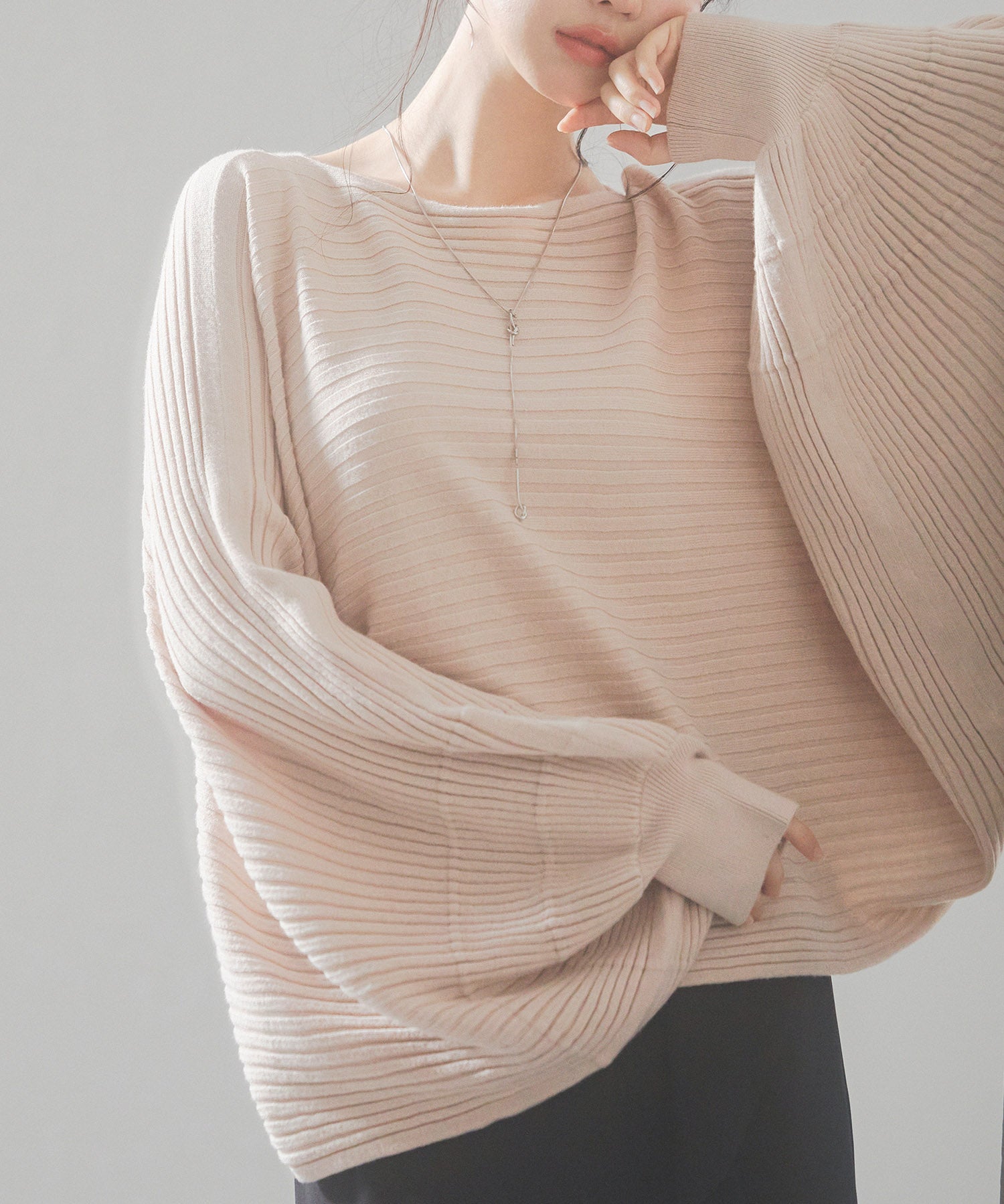 ボートネックドルマンスリーブニットsdp8032 ベージュ