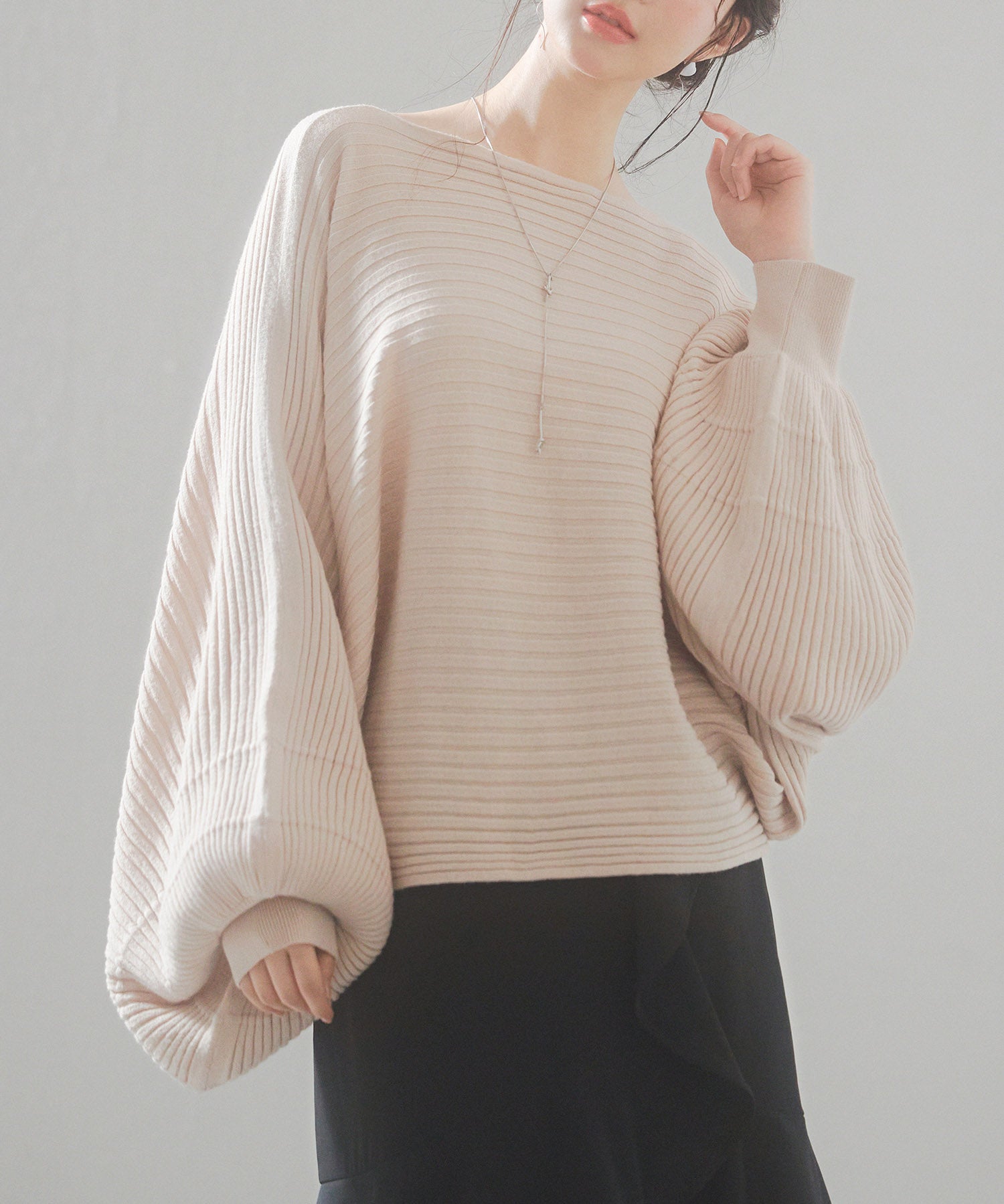 ボートネックドルマンスリーブニットsdp8032 ベージュ