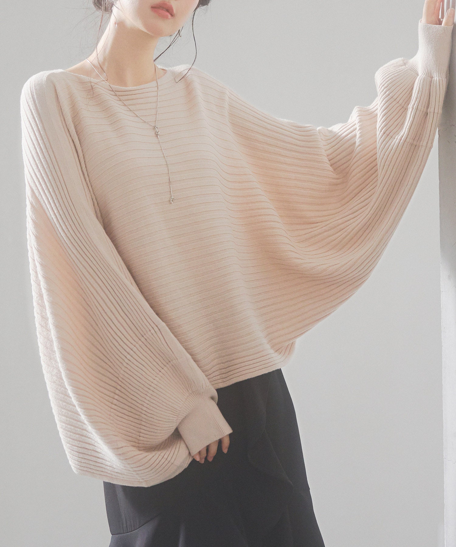 ボートネックドルマンスリーブニットsdp8032 ベージュ