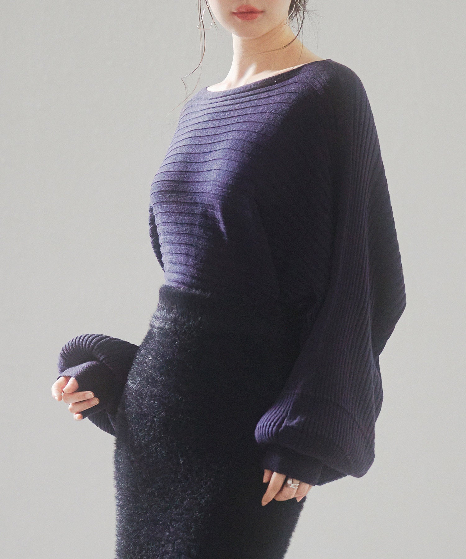 ボートネックドルマンスリーブニットsdp8032 ネイビー