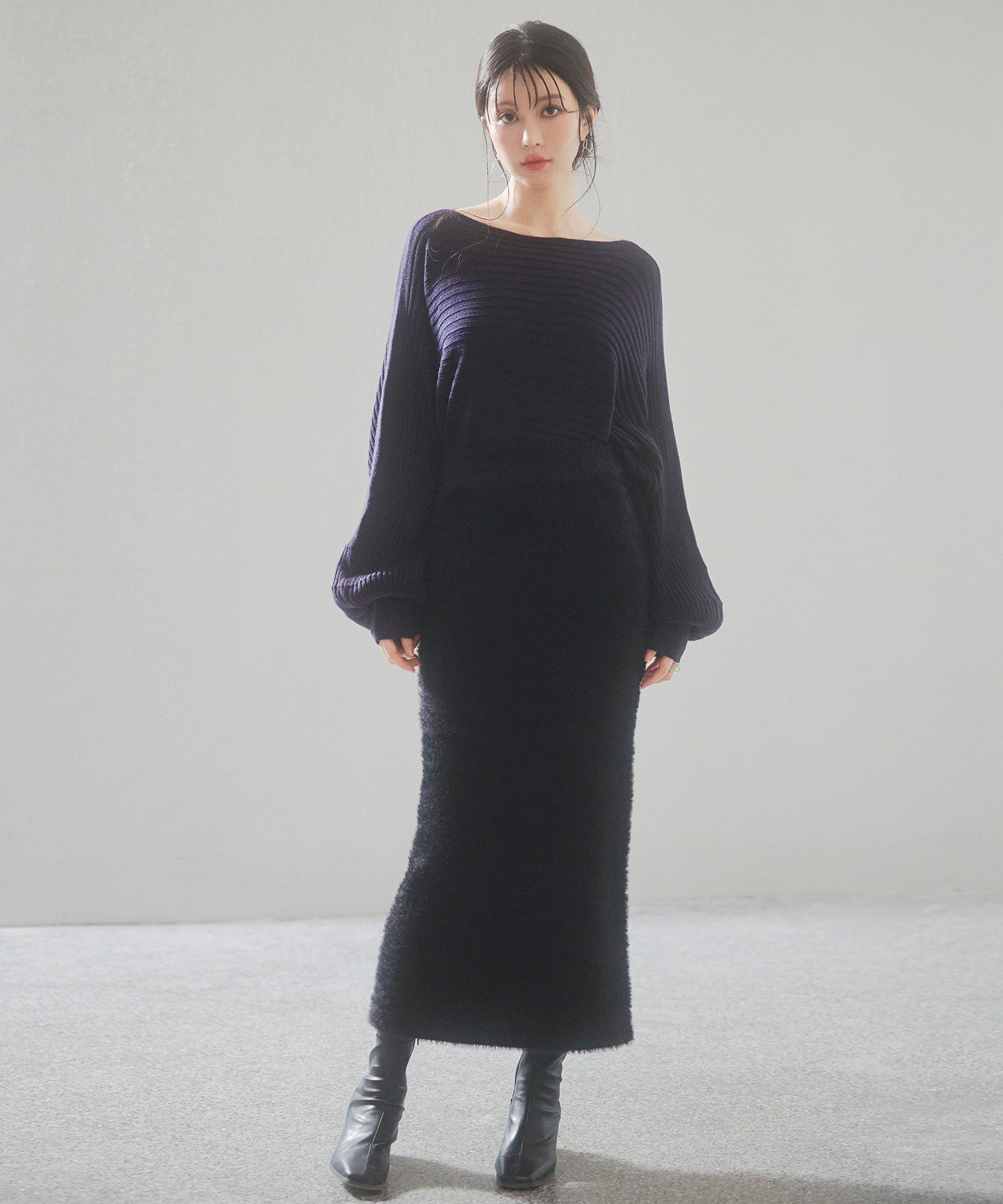 ボートネックドルマンスリーブニットsdp8032 ネイビー