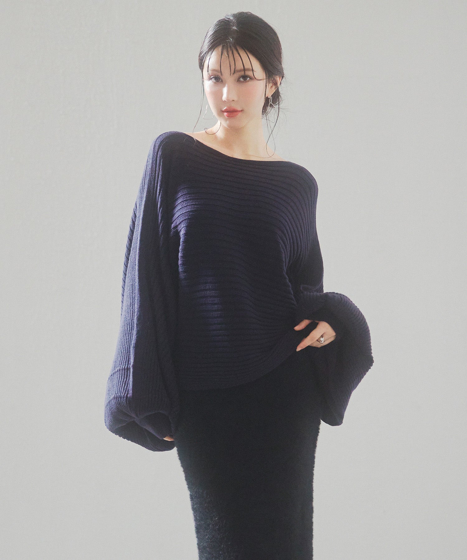 ボートネックドルマンスリーブニットsdp8032 ネイビー