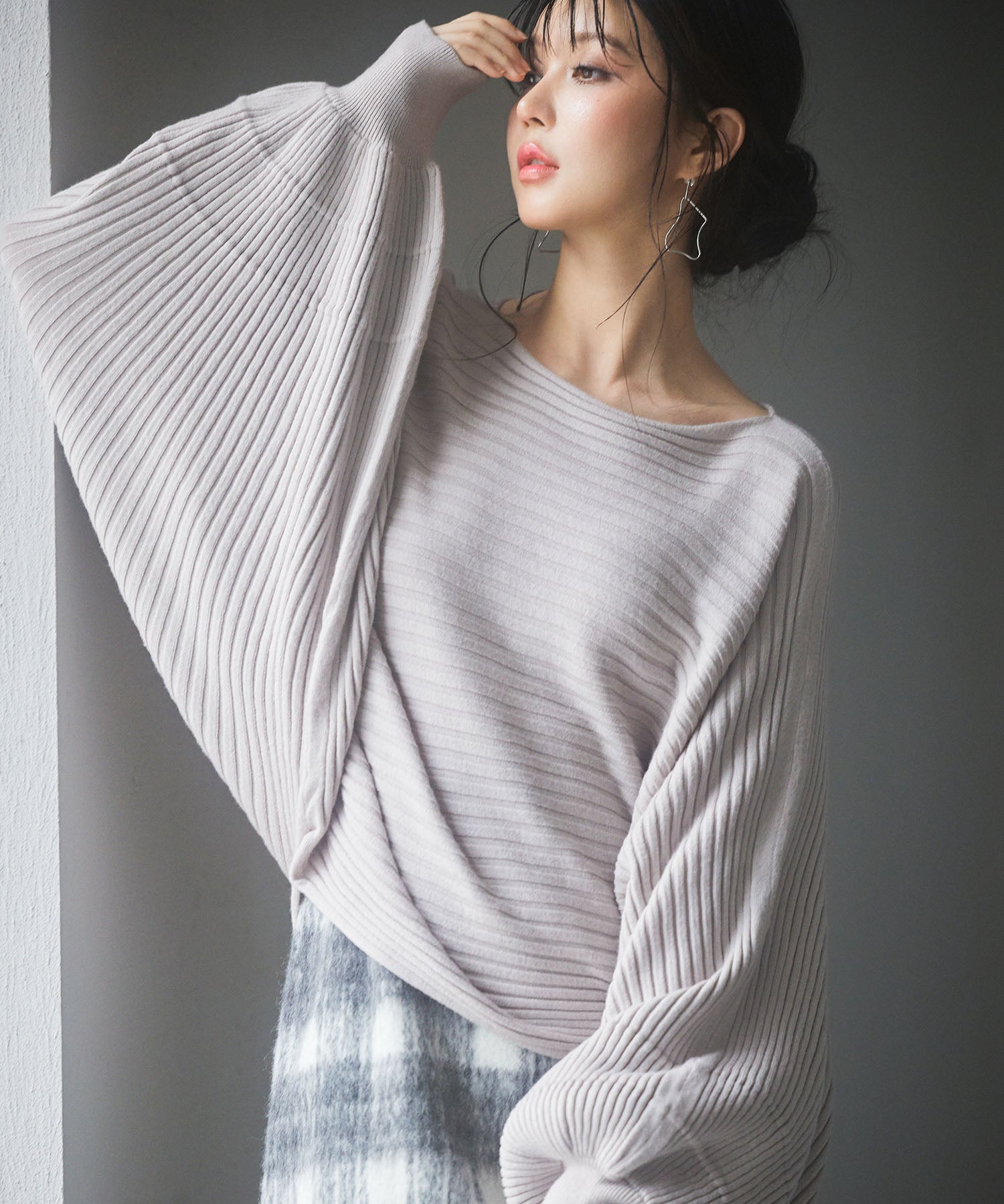 ボートネックドルマンスリーブニットsdp8032 グレー