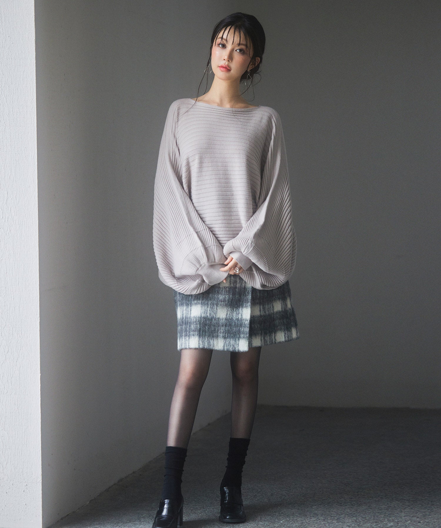 ボートネックドルマンスリーブニットsdp8032 グレー