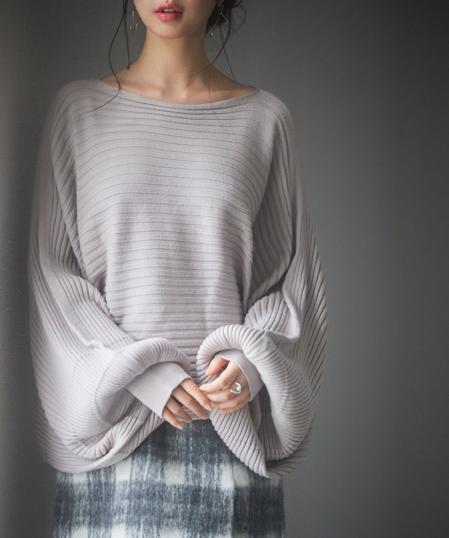 ボートネックドルマンスリーブニットsdp8032 グレー
