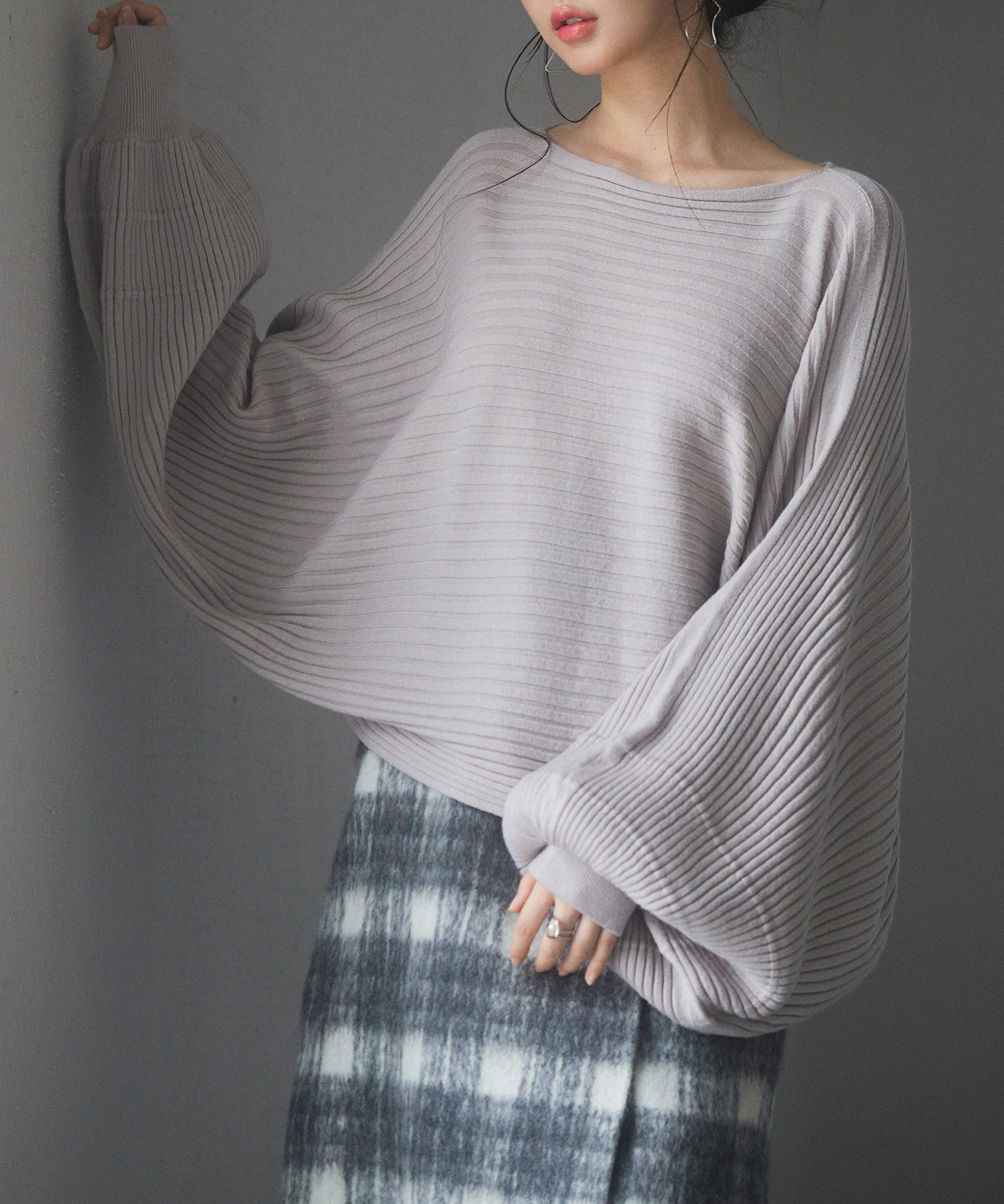 ボートネックドルマンスリーブニットsdp8032 グレー
