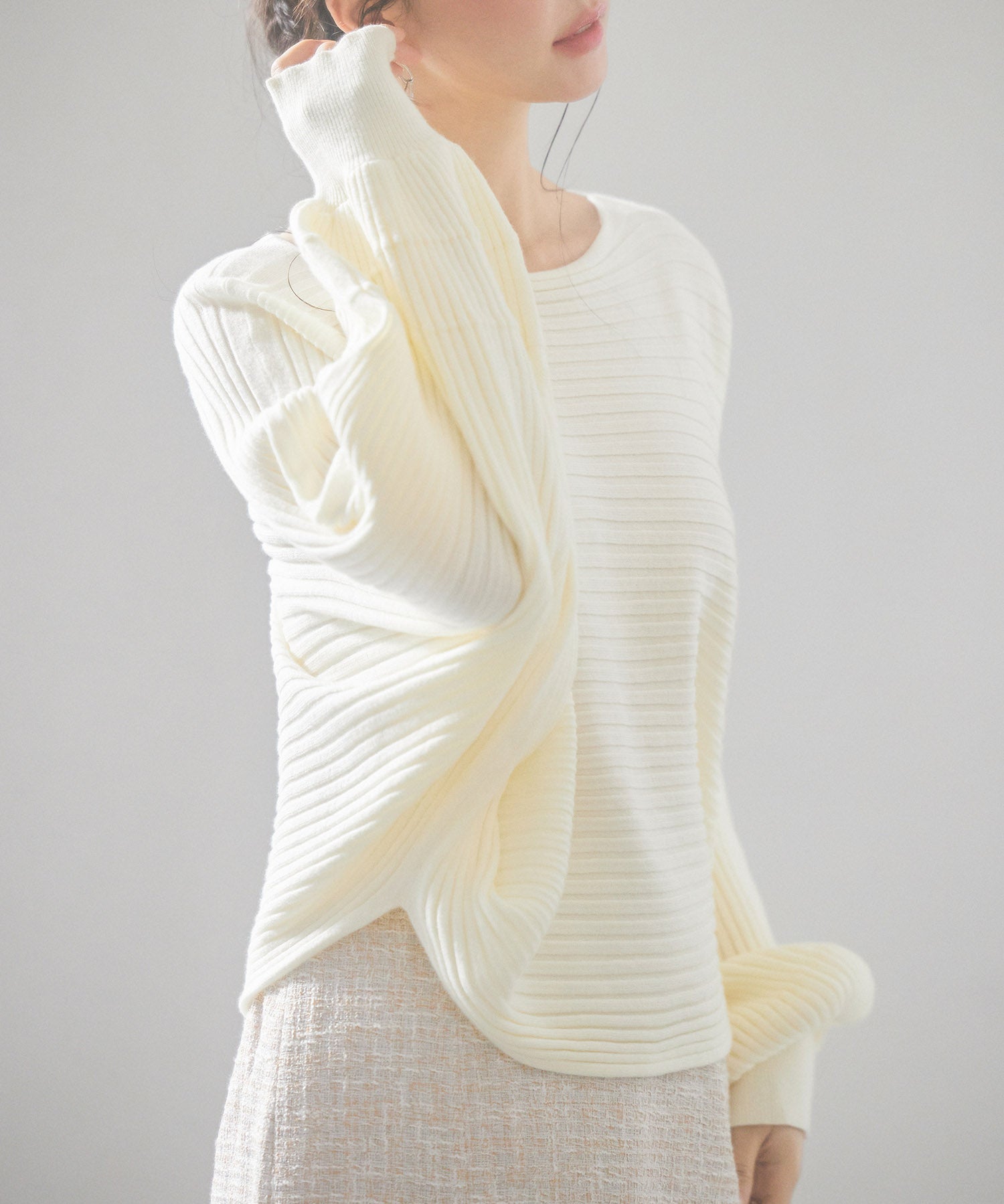 ボートネックドルマンスリーブニットsdp8032 アイボリー