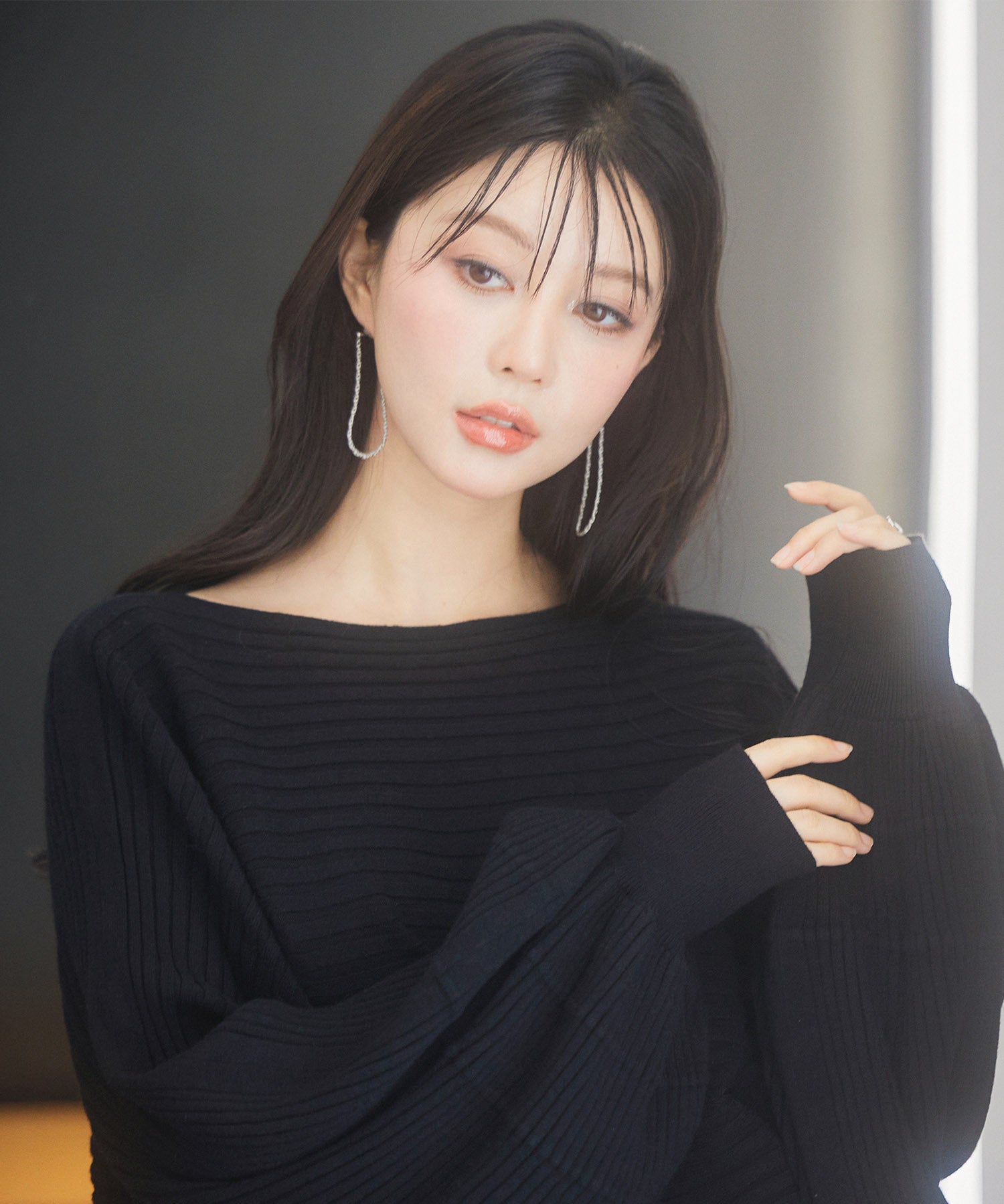 ボートネックドルマンスリーブニットsdp8032 ブラック